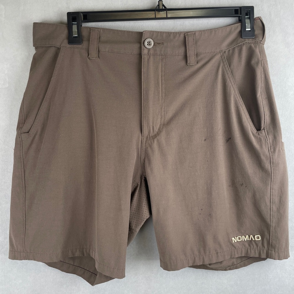 Nomad Mens Brown Performance Utility Hiking Shorts L Mesh Vent Stretch Rugged